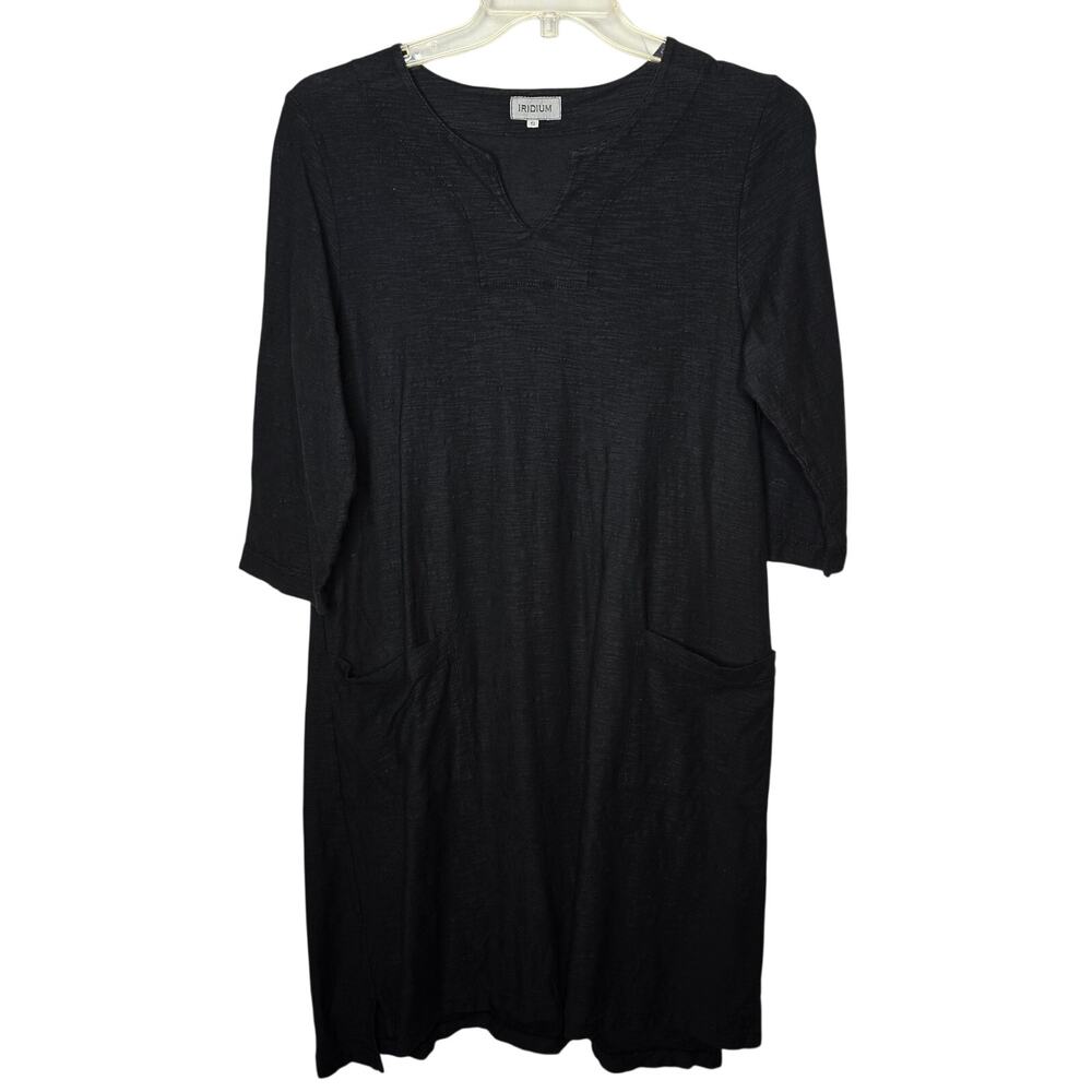 Iridium Black Lagenlook Cotton Pockets 3/4 Sleeve Dress Size Small